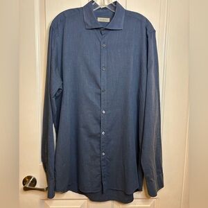 EUC CANALI Men's Blue Cotton Super Soft Casual Dress Shirt size XL